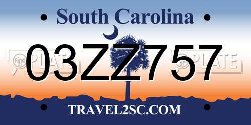03ZZ757 South Carolina License Plate
