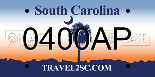0400AP South Carolina License Plate