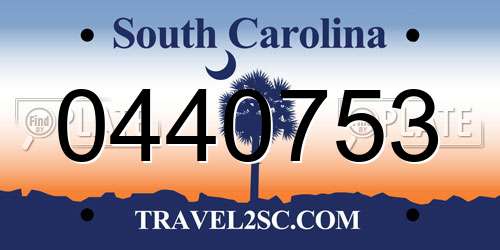 0440753 South Carolina License Plate