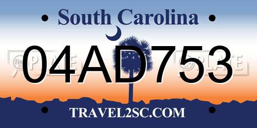 04AD753 South Carolina License Plate