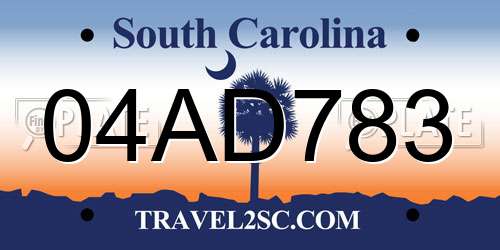 04AD783 South Carolina License Plate