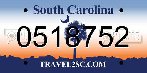 0518752 South Carolina License Plate