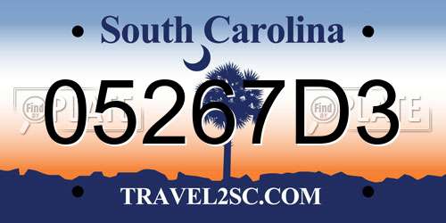 05267D3 South Carolina License Plate