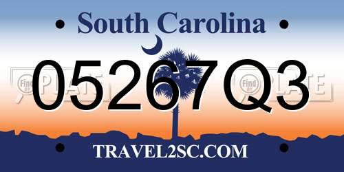 05267Q3 South Carolina License Plate
