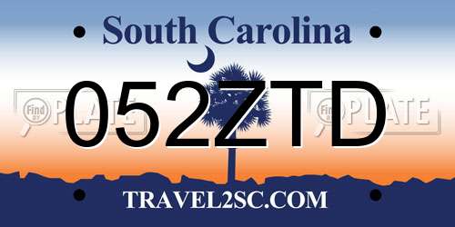 052ZTD South Carolina License Plate