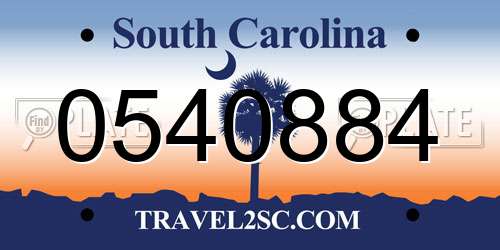 0540884 South Carolina License Plate