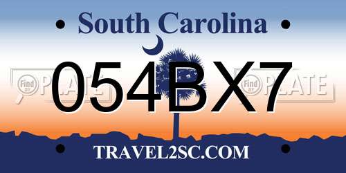 054BX7 South Carolina License Plate