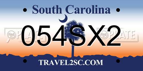 054SX2 South Carolina License Plate