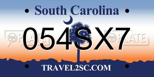 054SX7 South Carolina License Plate
