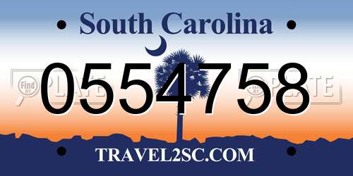 0554758 South Carolina License Plate
