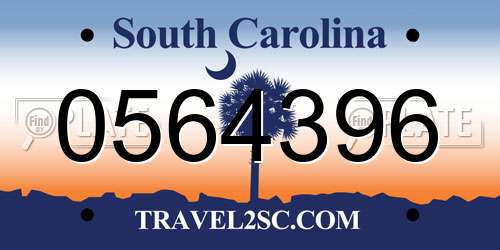 0564396 South Carolina License Plate