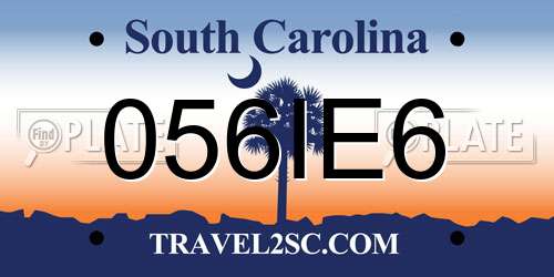 056IE6 South Carolina License Plate