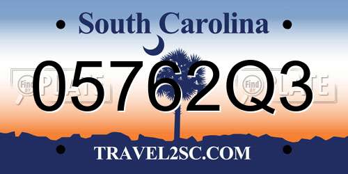 05762Q3 South Carolina License Plate