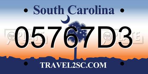 05767D3 South Carolina License Plate
