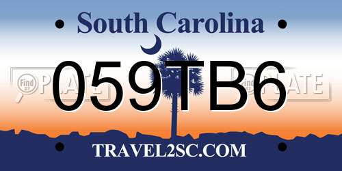 059TB6 South Carolina License Plate