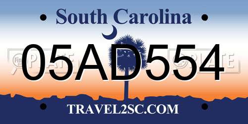 05AD554 South Carolina License Plate