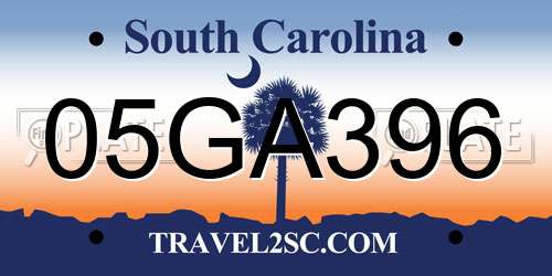 05GA396 South Carolina License Plate