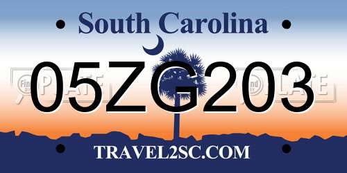 05ZG203 South Carolina License Plate