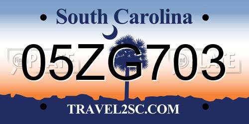 05ZG703 South Carolina License Plate