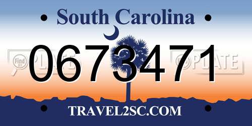 0673471 South Carolina License Plate