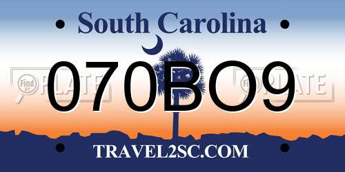 070BO9 South Carolina License Plate