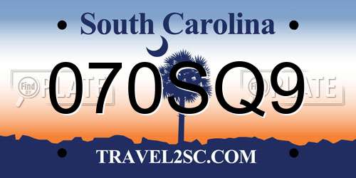 070SQ9 South Carolina License Plate