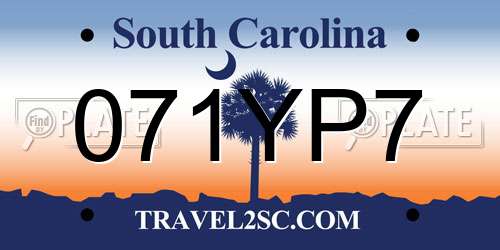 071YP7 South Carolina License Plate