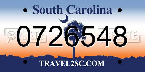 0726548 South Carolina License Plate