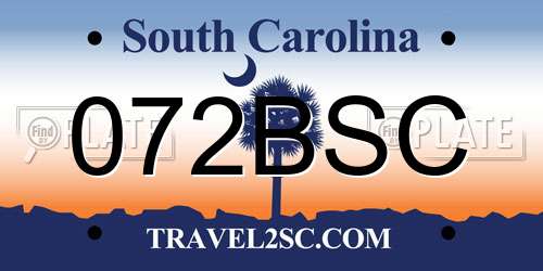 072BSC South Carolina License Plate