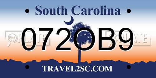072OB9 South Carolina License Plate