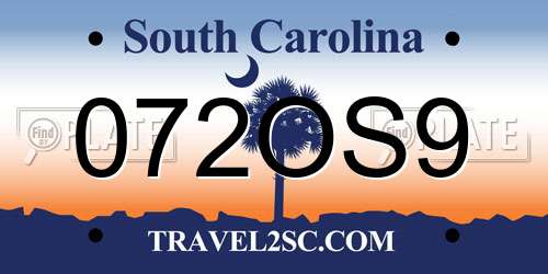 072OS9 South Carolina License Plate