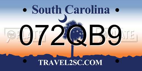 072QB9 South Carolina License Plate