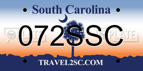 072SSC South Carolina License Plate
