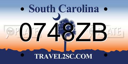 0748ZB South Carolina License Plate