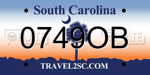 0749OB South Carolina License Plate