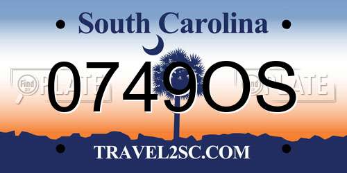 0749OS South Carolina License Plate