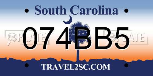 074BB5 South Carolina License Plate