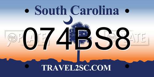 074BS8 South Carolina License Plate