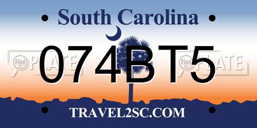 074BT5 South Carolina License Plate