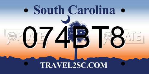 074BT8 South Carolina License Plate
