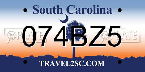 074BZ5 South Carolina License Plate