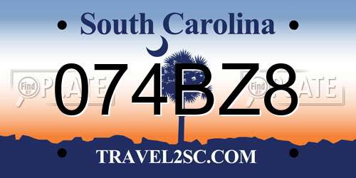 074BZ8 South Carolina License Plate