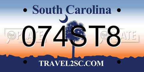 074ST8 South Carolina License Plate