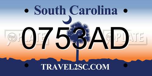 0753AD South Carolina License Plate