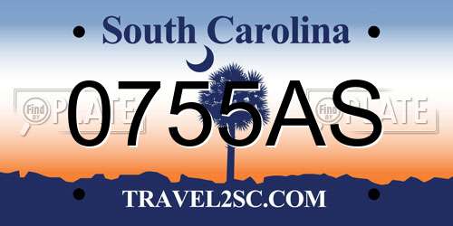 0755AS South Carolina License Plate