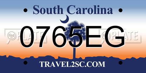 0765EG South Carolina License Plate