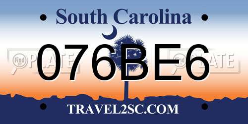076BE6 South Carolina License Plate