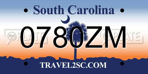 0780ZM South Carolina License Plate