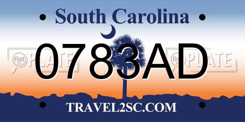 0783AD South Carolina License Plate