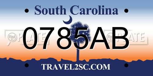 0785AB South Carolina License Plate